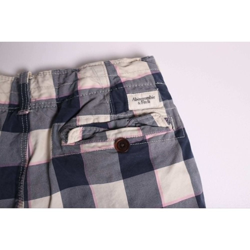 Abercrombie & Fitch Mens 32 Navy Blue White Plaid Drawstring Chino Shorts - Picture 4 of 6